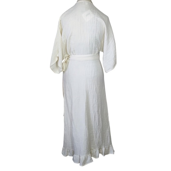 Hammacher Schlemmer UPF 30 Turkish Cotton Cover Up Wrap Dress Ecru Womens S/M - Picture 8 of 13